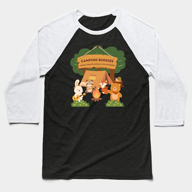 Camping Buddies - Where Laughter Echoes In The Wilderness Baseball T-Shirt by Double E Design